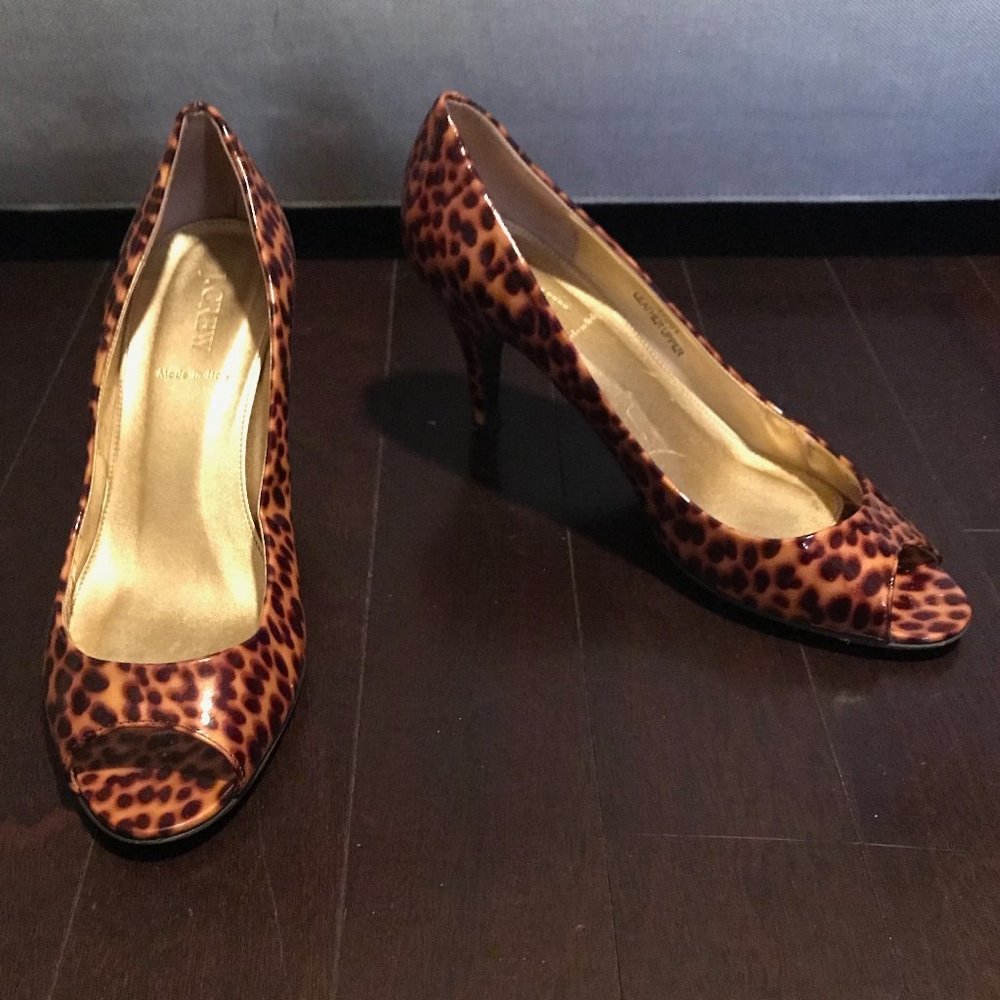 J. Crew Patent Leather Tortoise Peeptoe Pumps
